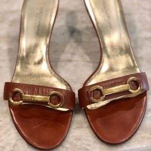 Dolce Gabana Kitten Heel Mules Camel Color